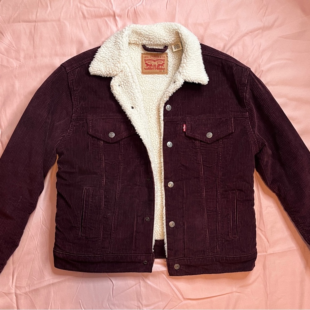 Levi's Burgundy Corduroy Sherpa-Lined Jacket with Cream Lining
